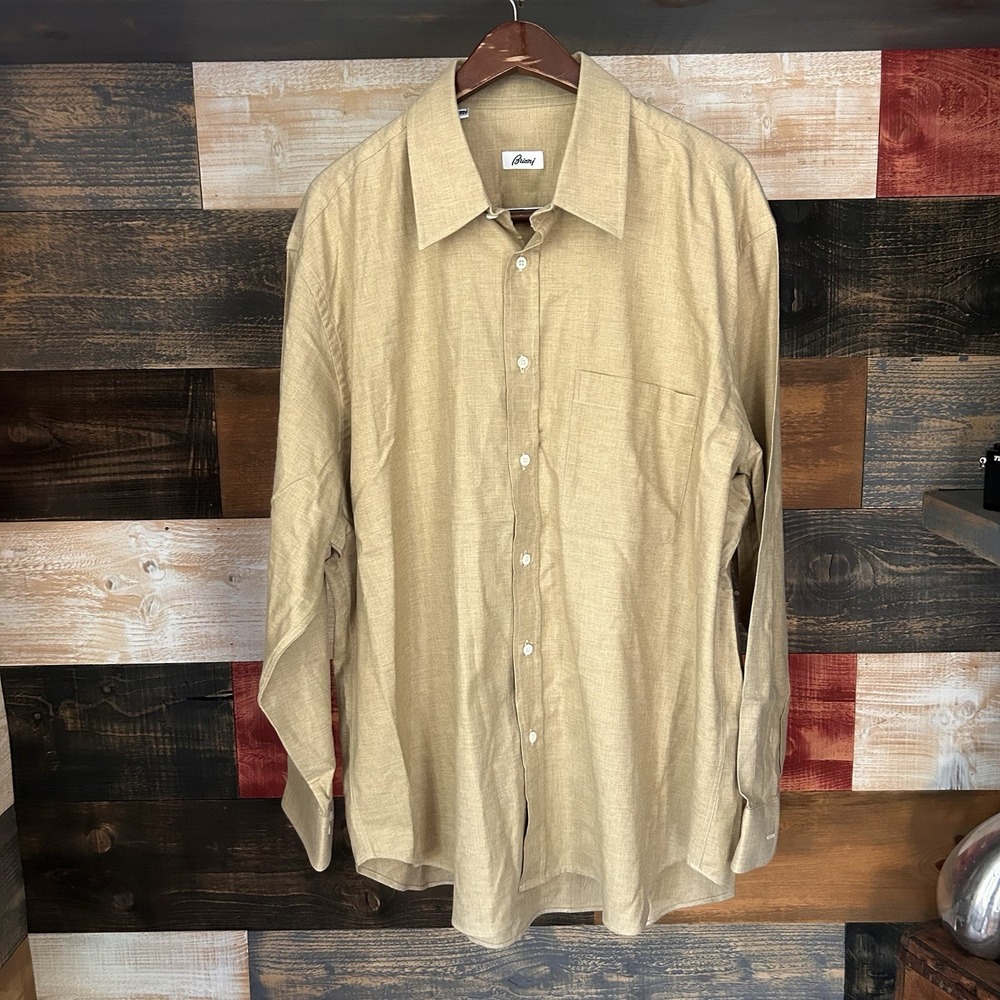 Brioni Neiman Marcus Dress Shirt Mens 18 XXL Beige Cotton Made In Italy